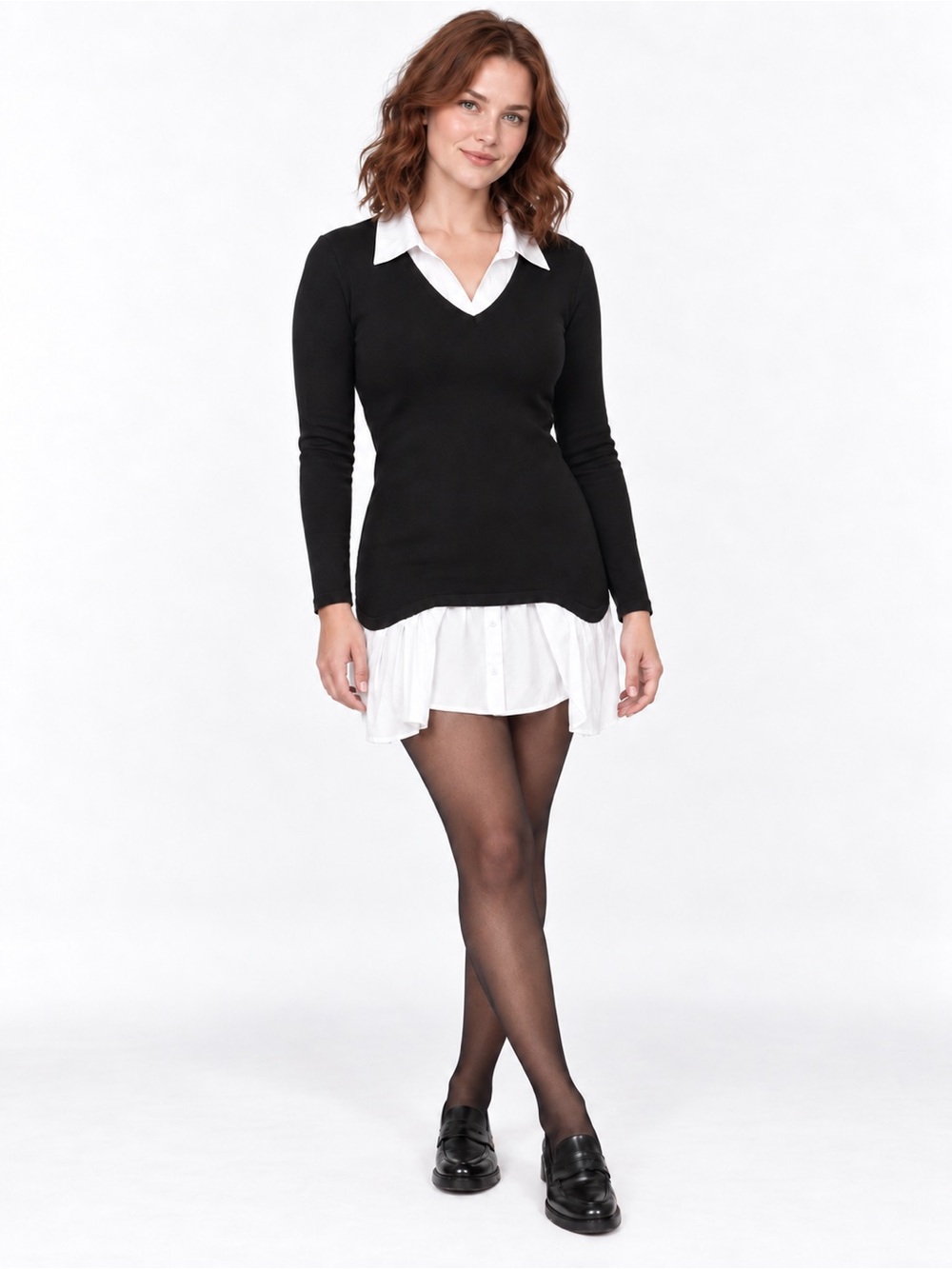NWT Lioness Femme Black White Layered Sweater Mini Dress Women’s Small